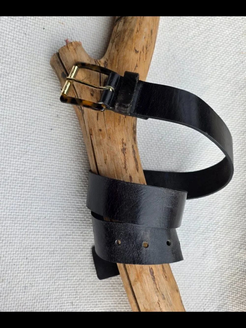 Michael kors black leather belt tortoise shell buckle